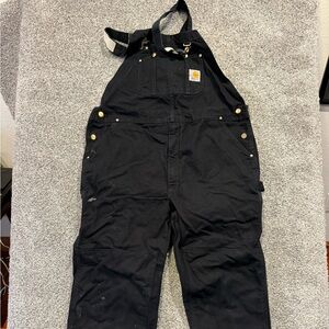Carhartt Double Knee Bib Overall Mens 44x28 Black Canvas R01 BLK Workwear *‎